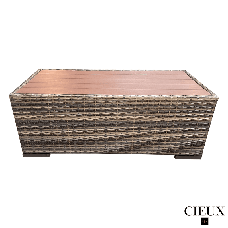 CIEUX Sectional Valence Outdoor Patio Wicker Large Corner Sectional Sofa and Coffee Table Set in Brown with Sunbrella Canvas Taupe Cushions