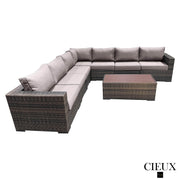 CIEUX Sectional Valence Outdoor Patio Wicker Large Corner Sectional Sofa and Coffee Table Set in Brown with Sunbrella Canvas Taupe Cushions