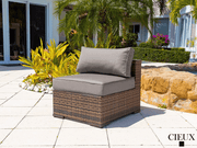 CIEUX Sectional Valence Outdoor Patio Wicker Large Corner Sectional Sofa, Club Chair and Coffee Table Set in Brown with Sunbrella Canvas Taupe Cushions