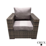 CIEUX Sectional Valence Outdoor Patio Wicker Large Corner Sectional Sofa, Club Chair and Coffee Table Set in Brown with Sunbrella Canvas Taupe Cushions