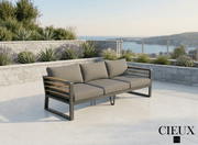 CIEUX Sofa Avignon Outdoor Patio Aluminum Metal Sofa in Midnight Grey with Sunbrella Cushions in Canvas Charcoal