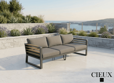 CIEUX Avignon Outdoor Patio Aluminum Metal Sofa in Midnight Grey with Sunbrella Cushions in Canvas Charcoal, image 1