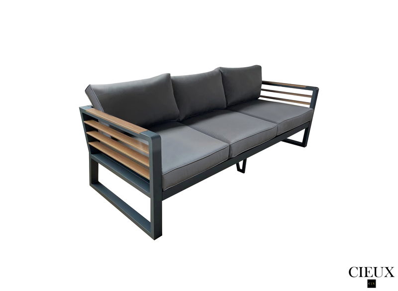 CIEUX Sofa Canvas Charcoal Avignon Outdoor Patio Aluminum Metal Sofa in Midnight Grey with Sunbrella Cushions in Canvas Charcoal