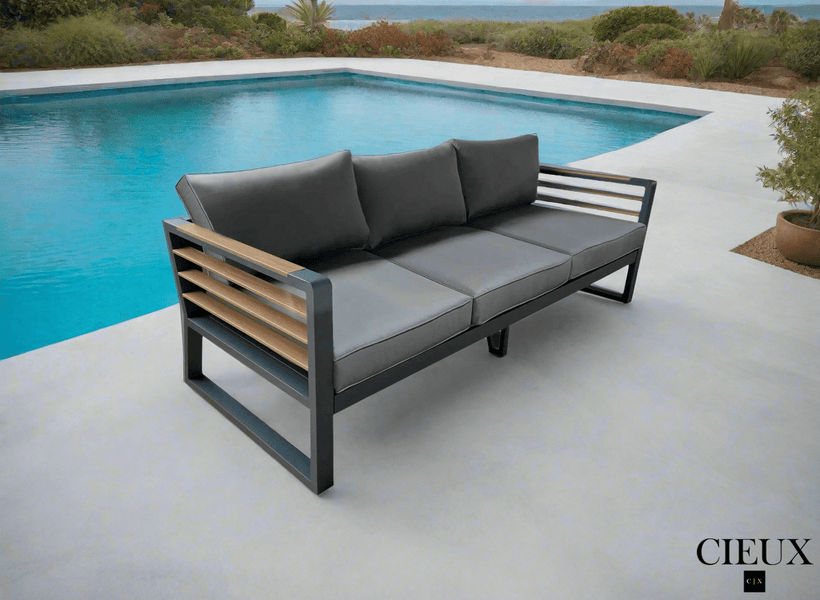 CIEUX Avignon Outdoor Patio Aluminum Metal Sofa in Midnight Grey