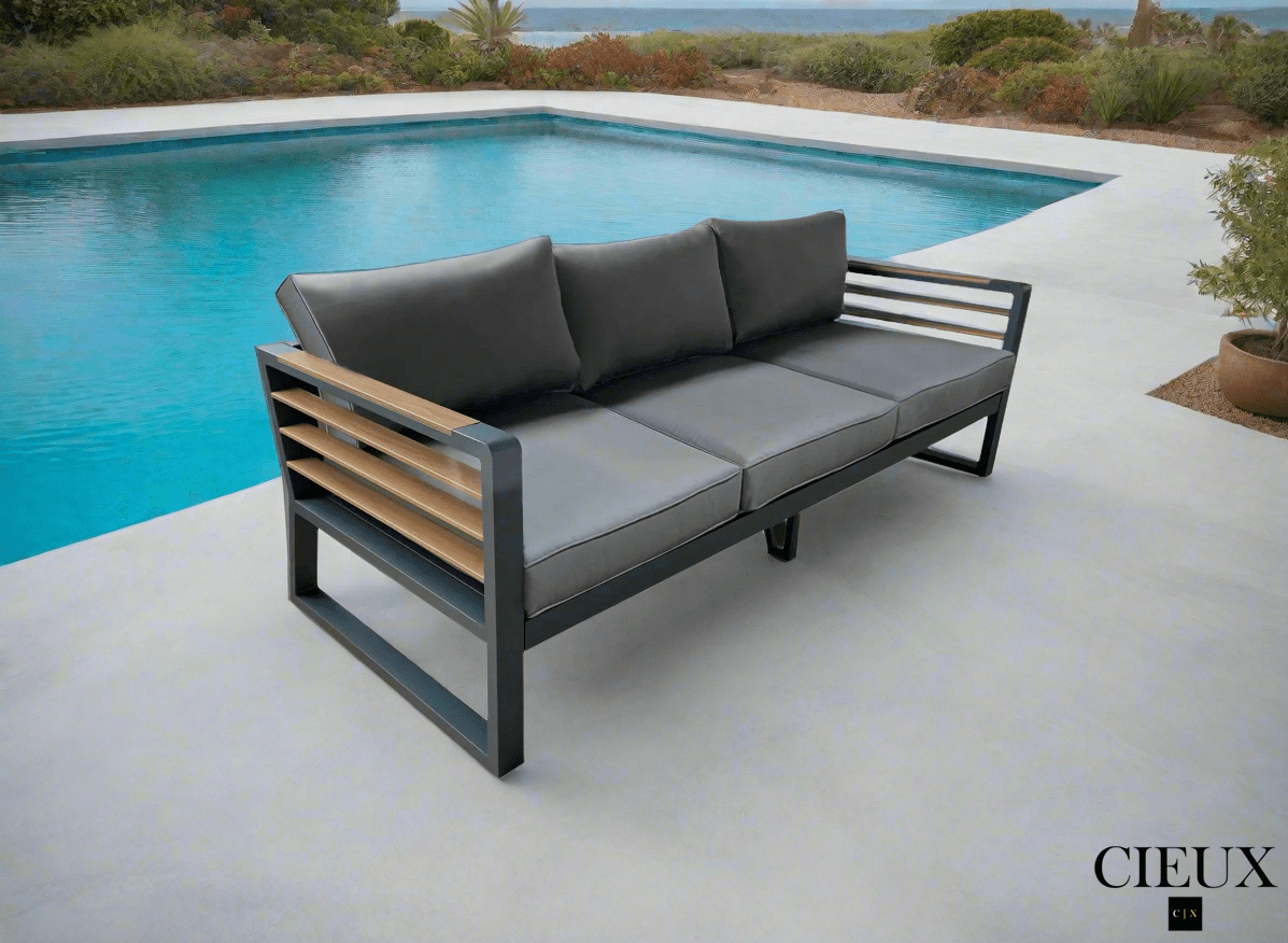 CIEUX Avignon Outdoor Patio Aluminum Metal Sofa in Midnight Grey