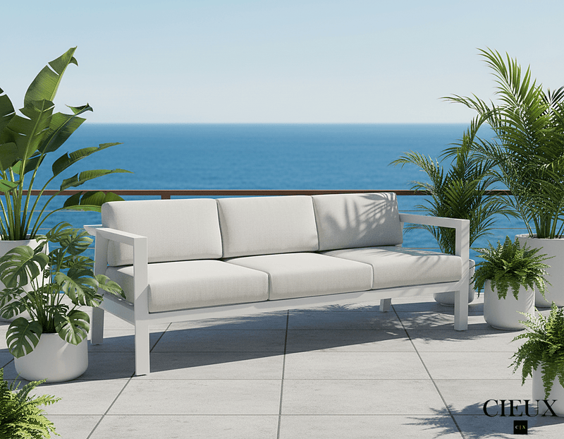 CIEUX Sofa Corsica Outdoor Patio Aluminum Metal Sofa in White with Sunbrella Cushions - Available in 2 Colours