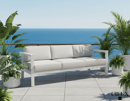 CIEUX Sofa Corsica Outdoor Patio Aluminum Metal Sofa in White with Sunbrella Cushions - Available in 2 Colours