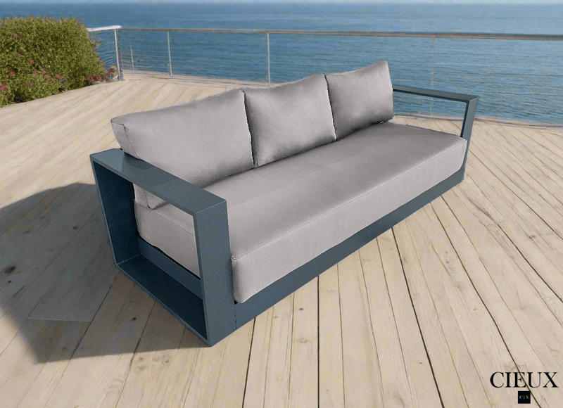 CIEUX Sofa Lyon Outdoor Patio Aluminum Metal Sofa in Midnight Grey with Sunbrella Cushions - Available in 2 Colours