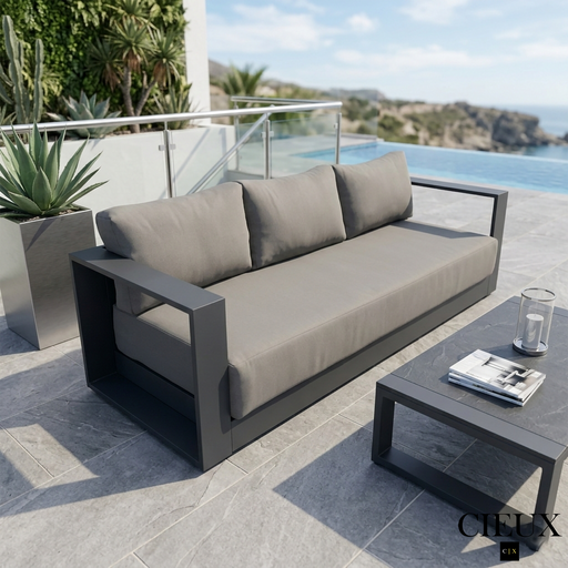 CIEUX Sofa Lyon Outdoor Patio Aluminum Metal Sofa in Midnight Grey with Sunbrella Cushions - Available in 2 Colours