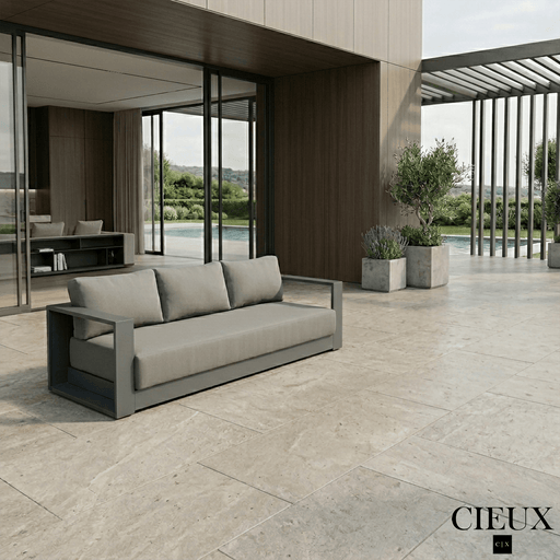 CIEUX Sofa Lyon Outdoor Patio Aluminum Metal Sofa in Midnight Grey with Sunbrella Cushions - Available in 2 Colours