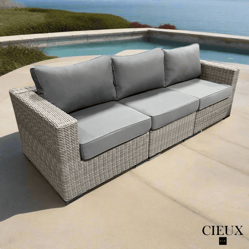 CIEUX Sofa Riviera Outdoor Patio Wicker Sofa in Grey with Sunbrella Canvas Charcoal Cushions