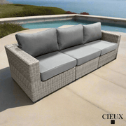 CIEUX Sofa Riviera Outdoor Patio Wicker Sofa in Grey with Sunbrella Canvas Charcoal Cushions