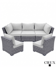 CIEUX Sofa Set Cannes 3 Piece Outdoor Patio Wicker Sofa Conversation Set with 2 Armless Chairs in Grey Wicker with Sunbrella Cushions in Canvas Natural