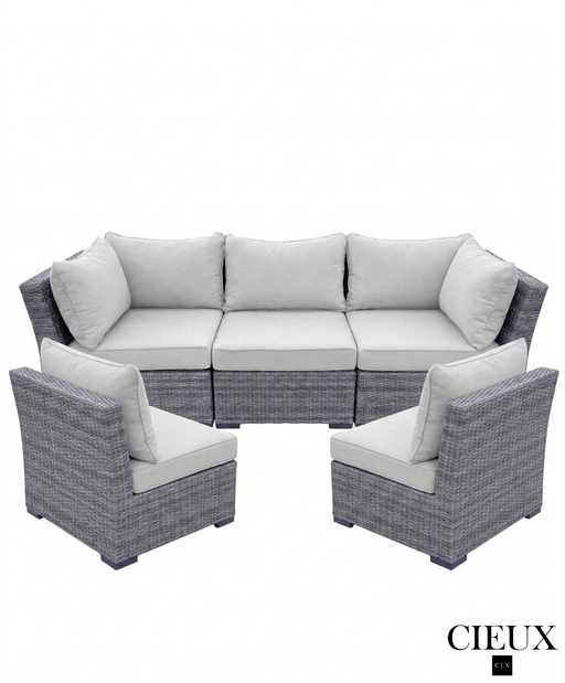 CIEUX Sofa Set Cannes 3 Piece Outdoor Patio Wicker Sofa Conversation Set with 2 Armless Chairs in Grey Wicker with Sunbrella Cushions in Canvas Natural