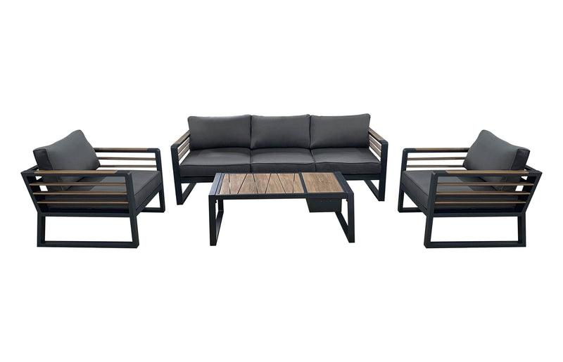 CIEUX Sofa Set Canvas Charcoal Avignon Outdoor Patio Aluminum Metal Sofa Conversation Set in Midnight Grey with Sunbrella Cushions in Canvas Charcoal