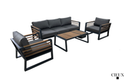 CIEUX Sofa Set Canvas Charcoal Avignon Outdoor Patio Aluminum Metal Sofa Conversation Set in Midnight Grey with Sunbrella Cushions in Canvas Charcoal