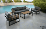 CIEUX Sofa Set Canvas Charcoal Avignon Outdoor Patio Aluminum Metal Sofa Conversation Set in Midnight Grey with Sunbrella Cushions in Canvas Charcoal