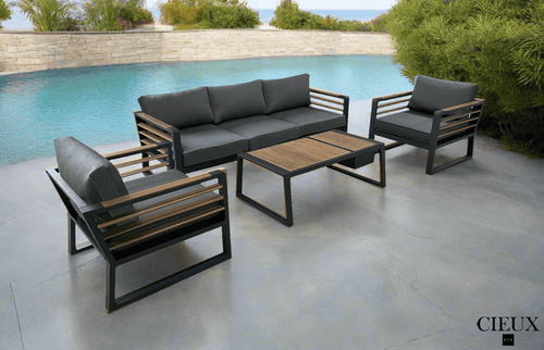 CIEUX Sofa Set Canvas Charcoal Avignon Outdoor Patio Aluminum Metal Sofa Conversation Set in Midnight Grey with Sunbrella Cushions in Canvas Charcoal