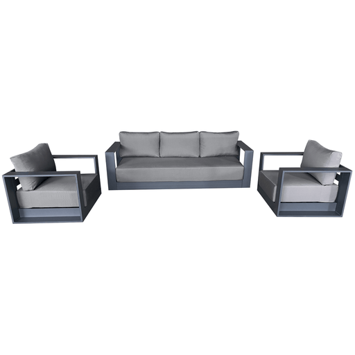 CIEUX Sofa Set Canvas Charcoal Lyon 3 Piece Outdoor Patio Aluminum Metal Sofa and 2 Club Chairs Conversation Set in Midnight Grey with Sunbrella Cushions - Available in 2 Colours