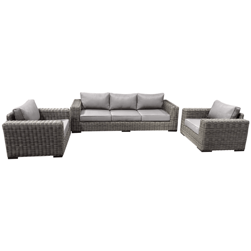 CIEUX Sofa Set Canvas Taupe Champagne 3 Piece Outdoor Patio Wicker Sofa and 2 Club Chairs Conversation Set in Grey with Sunbrella Cushions - Available in 2 Colours