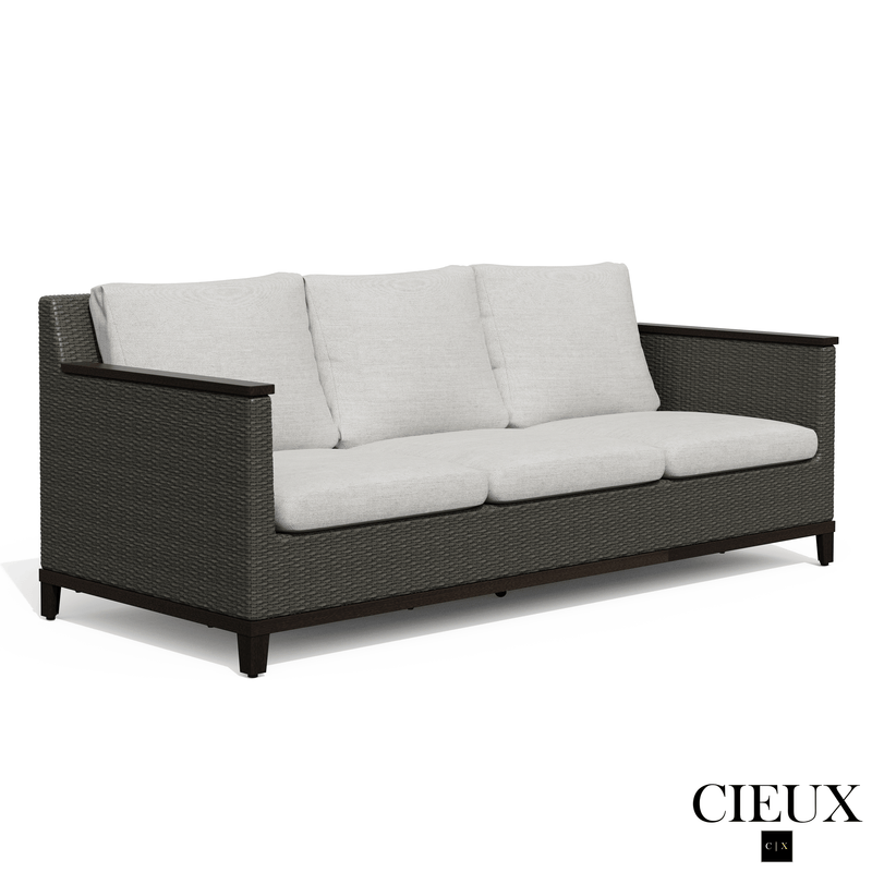 Cieux Sofa Set Loire Outdoor Patio Aluminum Metal Sofa Conversation Set with Swivel Club Chairs and Sunbrella Cast Silver Cushions