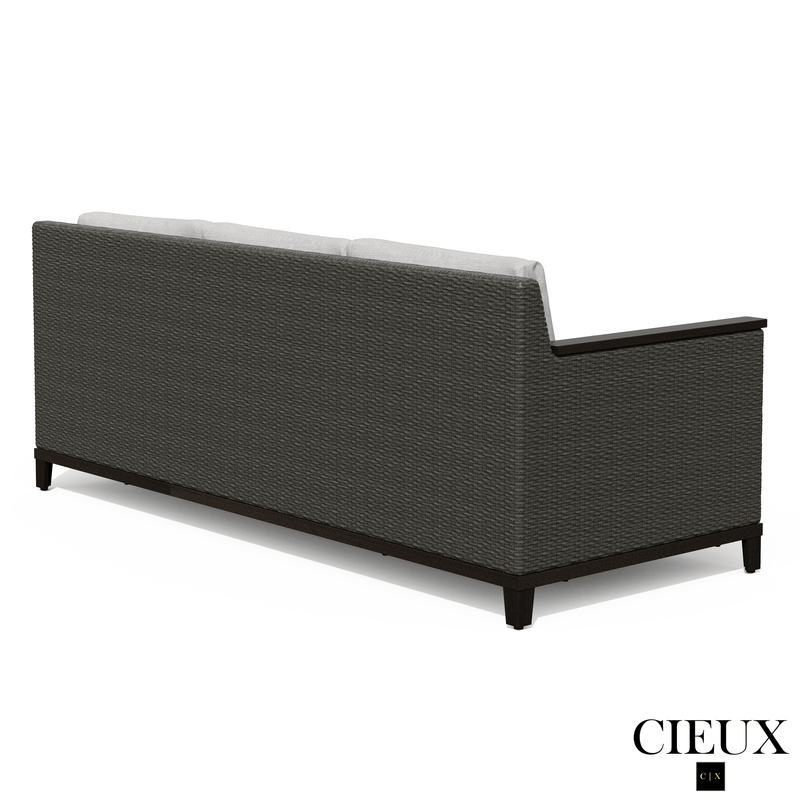 Cieux Sofa Set Loire Outdoor Patio Aluminum Metal Sofa Conversation Set with Swivel Club Chairs and Sunbrella Cast Silver Cushions