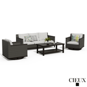 Cieux Sofa Set Loire Outdoor Patio Aluminum Metal Sofa Conversation Set with Swivel Club Chairs and Sunbrella Cast Silver Cushions