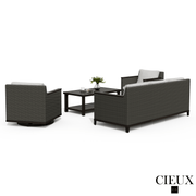 Cieux Sofa Set Loire Outdoor Patio Aluminum Metal Sofa Conversation Set with Swivel Club Chairs and Sunbrella Cast Silver Cushions