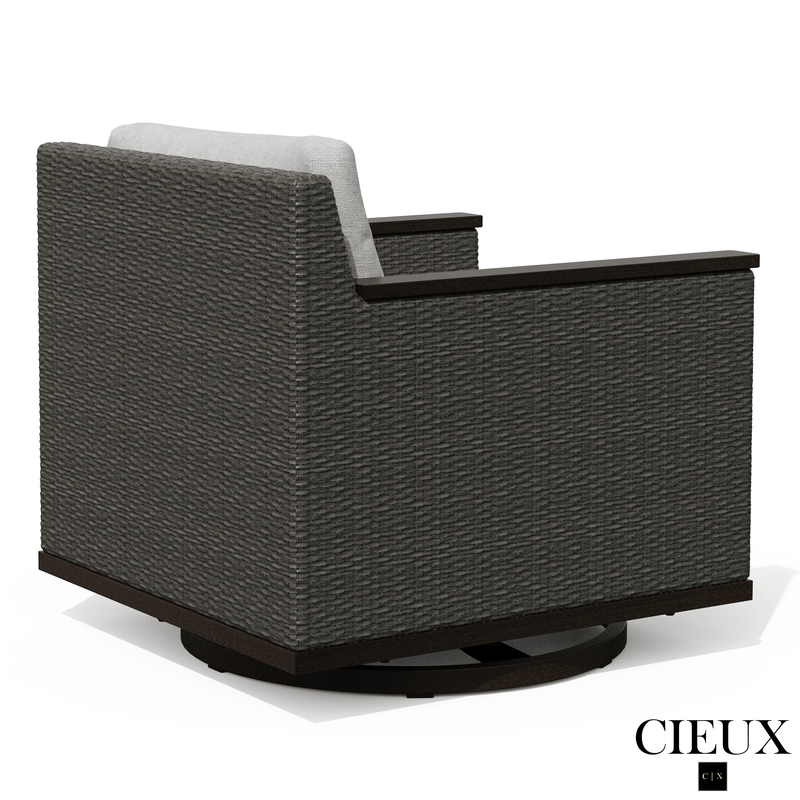 Cieux Sofa Set Loire Outdoor Patio Aluminum Metal Sofa Conversation Set with Swivel Club Chairs and Sunbrella Cast Silver Cushions