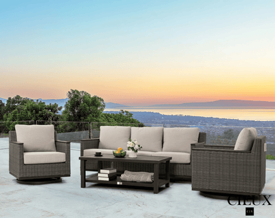 CIEUX Loire Outdoor Patio Aluminum Metal Sofa Conversation Set with Swivel Club Chairs and Sunbrella Cast Silver Cushions, image 1