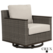 CIEUX Sofa Set Loire Outdoor Patio Aluminum Metal Sofa Conversation Set with Swivel Club Chairs and Sunbrella Cast Silver Cushions