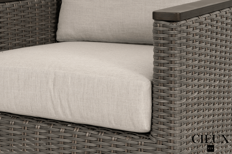 CIEUX Sofa Set Loire Outdoor Patio Aluminum Metal Sofa Conversation Set with Swivel Club Chairs and Sunbrella Cast Silver Cushions