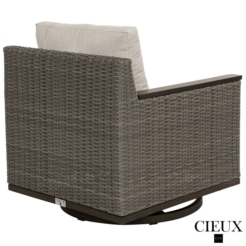 CIEUX Sofa Set Loire Outdoor Patio Aluminum Metal Sofa Conversation Set with Swivel Club Chairs and Sunbrella Cast Silver Cushions