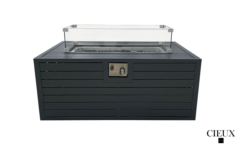 CIEUX Sofa Set Lyon Outdoor Patio Aluminum Metal Sofa Conversation Set and Annency Fire Pit Coffee Table in Midnight Grey with Sunbrella Cushions - Available in 2 Colours