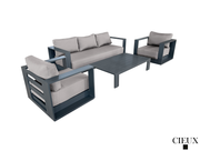 Cieux Sofa Set Lyon Outdoor Patio Aluminum Metal Sofa Conversation Set in Midnight Grey with Sunbrella Cushions - Available in 2 Colours