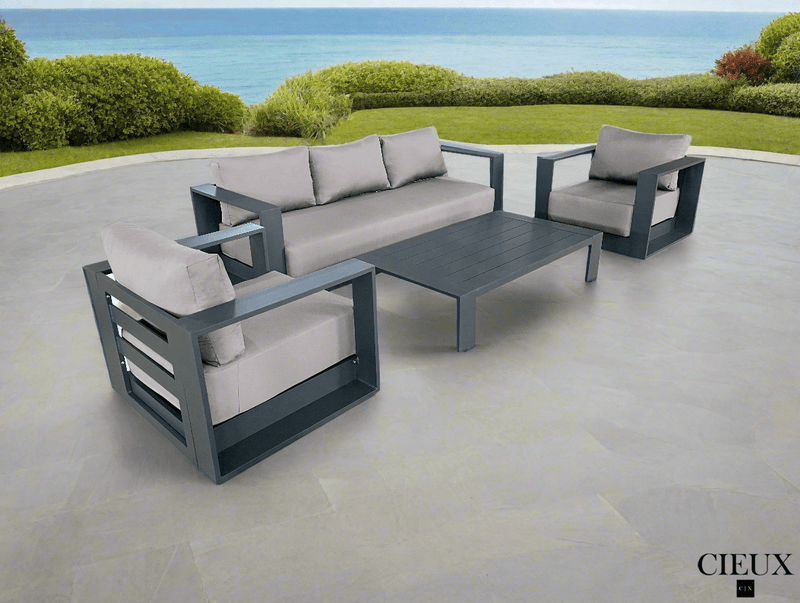 Cieux Sofa Set Lyon Outdoor Patio Aluminum Metal Sofa Conversation Set in Midnight Grey with Sunbrella Cushions - Available in 2 Colours