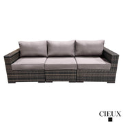 CIEUX Sofa Valence Outdoor Patio Wicker Sofa in Brown with Sunbrella Canvas Taupe Cushions