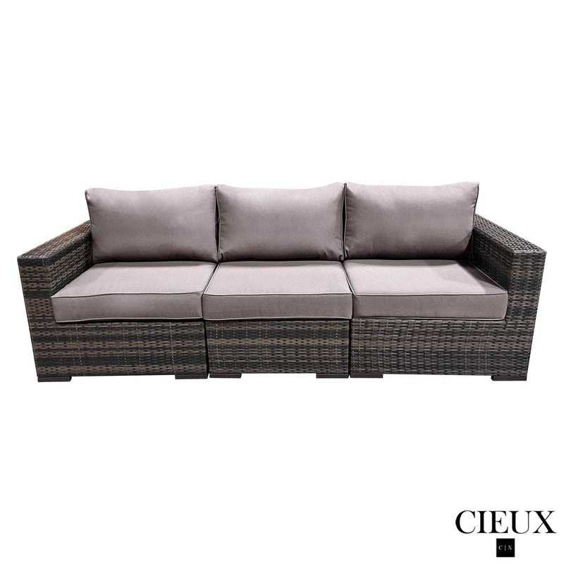 CIEUX Sofa Valence Outdoor Patio Wicker Sofa in Brown with Sunbrella Canvas Taupe Cushions