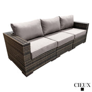 CIEUX Sofa Valence Outdoor Patio Wicker Sofa in Brown with Sunbrella Canvas Taupe Cushions