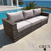 CIEUX Sofa Valence Outdoor Patio Wicker Sofa in Brown with Sunbrella Canvas Taupe Cushions