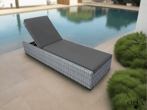 CIEUX Sun Lounger Cannes Outdoor Patio Wicker Chaise Sun Lounger in Grey with Sunbrella Cushions - Available in 2 Colours