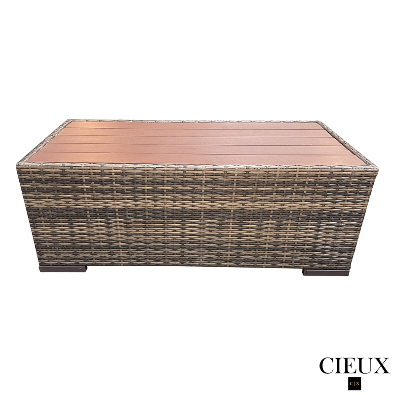 Valence Outdoor Patio Wicker Large Corner Sectional Sofa, Club Chair and Coffee Table Set in Brown with Sunbrella Canvas Taupe Cushions