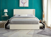 IFDC Bed Brandon Velvet Wingback Platform Bed with 4 Storage Drawers - Available in 2 Sizes and 2 Colours