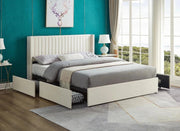 IFDC Bed Cream / Full Brandon Velvet Wingback Platform Bed with 4 Storage Drawers - Available in 2 Sizes and 2 Colours