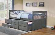 IFDC Bed Grey Lethbridge Twin Size Captains Platform Bed with Twin Size Trundle and 3 Drawers - Available in 3 Colours