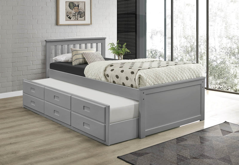 IFDC Bed Grey Red Deer Twin Size Captains Platform Bed with Twin Size Trundle - Available in 3 Colours