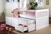 IFDC Bed White Lethbridge Twin Size Captains Platform Bed with Twin Size Trundle and 3 Drawers - Available in 3 Colours