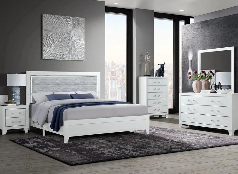 IFDC Bedroom Set Lucia 6 Piece White Bedroom Furniture Set - Available in 3 Sizes