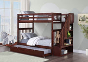 IFDC Bunk Bed Espresso / Bunk Bed with Stairway Chest and Pull-Out Trundle Columbia Solid Wood Mission Twin over Twin Bunk Bed with Reversible Storage Stairway Chest - Available in 3 Colours