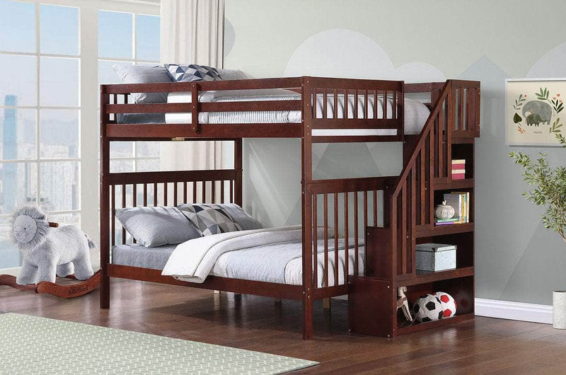 IFDC Bunk Bed Espresso / Bunk Bed with Stairway Chest Only Columbia Solid Wood Mission Full over Full Bunk Bed with Reversible Storage Stairway Chest - Available in 3 Colours